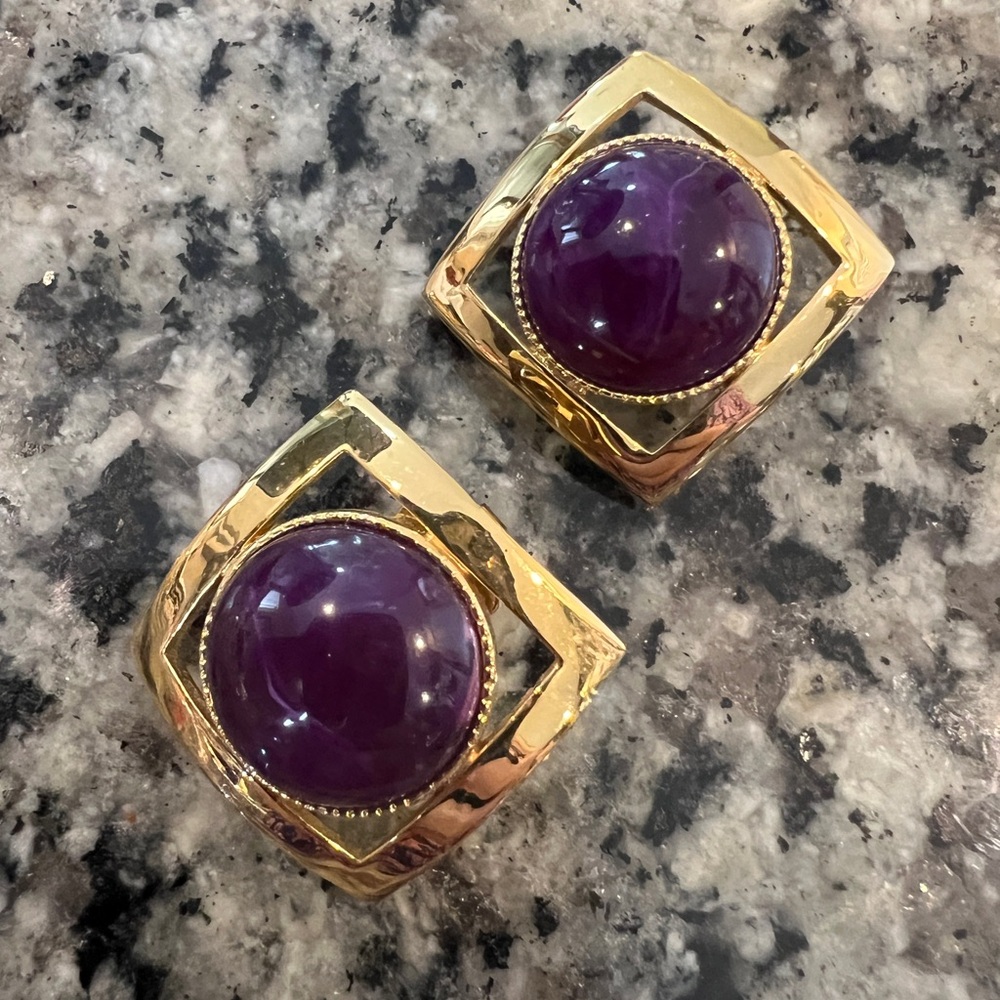 Purple & Gold Pierced Earrings
